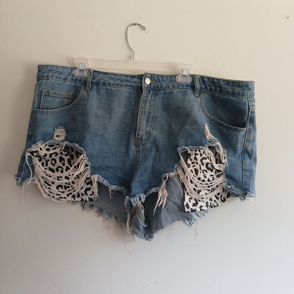 womens Shein Denim Jean Cut Off Shorts plus size 3XL  Pockets Medium Wash